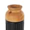 Black Metal Color Block Decorative Vase with Rounded Linear Grooves & Brown Wood Tops, 2ct.